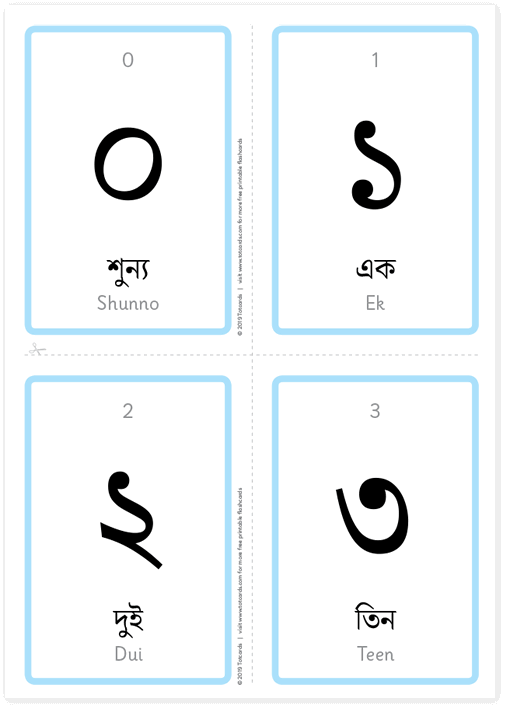 Free Bengali number flashcards