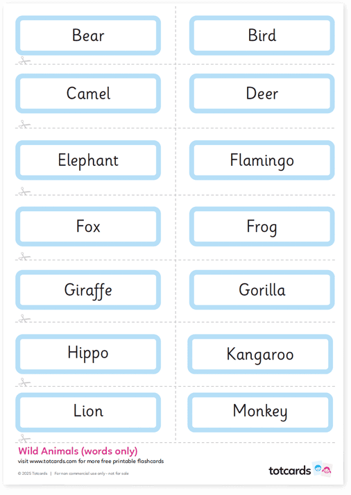 Free Wild animals flashcards